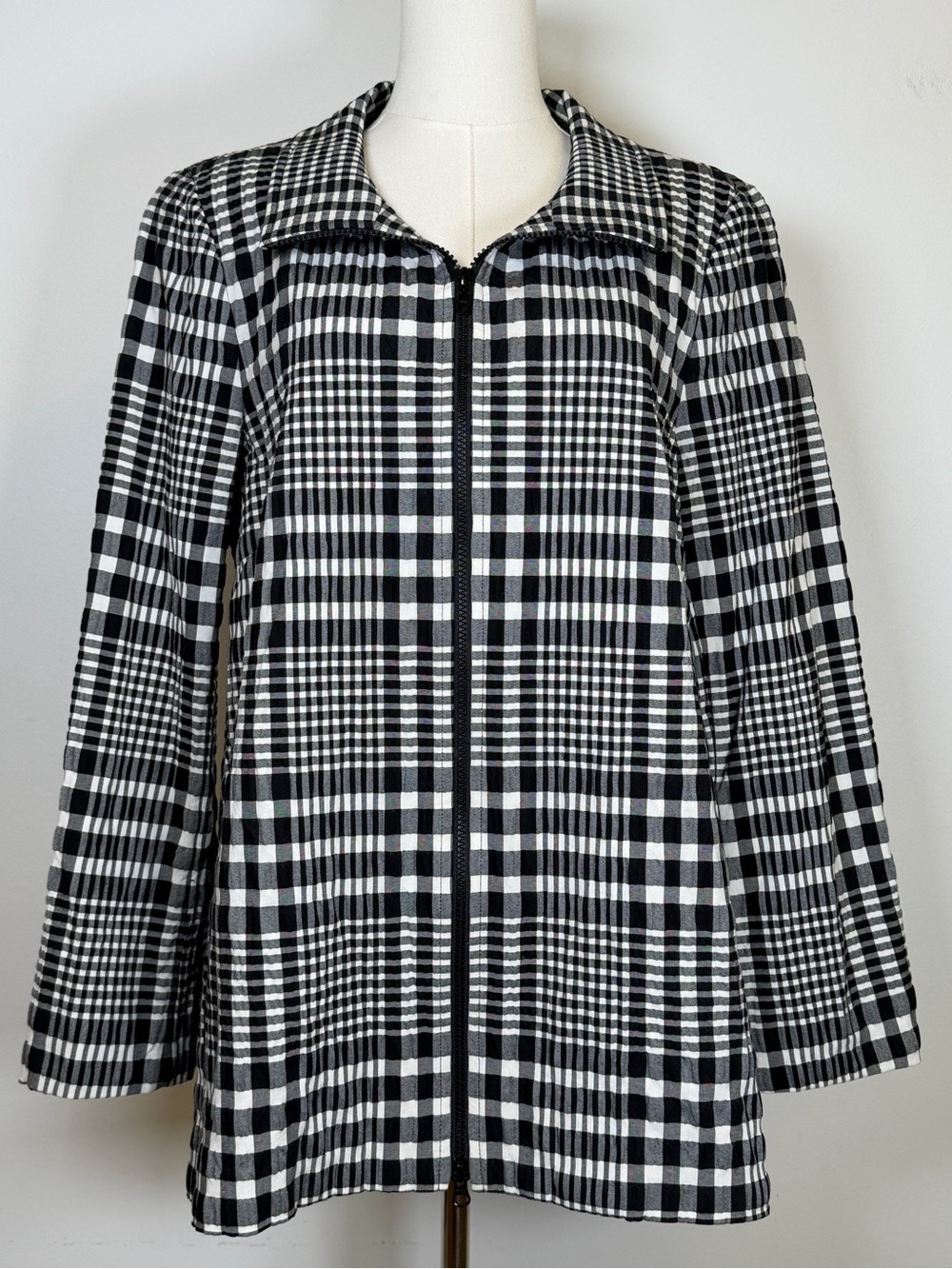Nina McLemore ‘Accordion Checks’ Black & White Plaid Jacket Women’s Size Medium